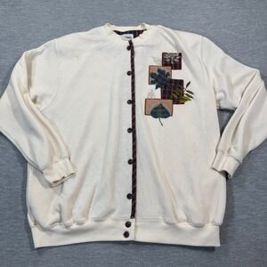 Alfred Dunner Cardigan Adult L Cream Embroidered Leaf‎ Fall Button Up Knit
